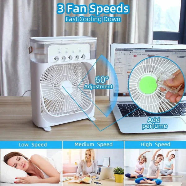 10 Inche Portable Air Conditioner Fan: Usb Electric Fan With Led Night Light, Fine Mist Water, And Humidifier Function | Led Night Light Water Mist (random Color)